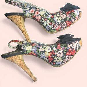 Rampage Black Floral Platform Heels